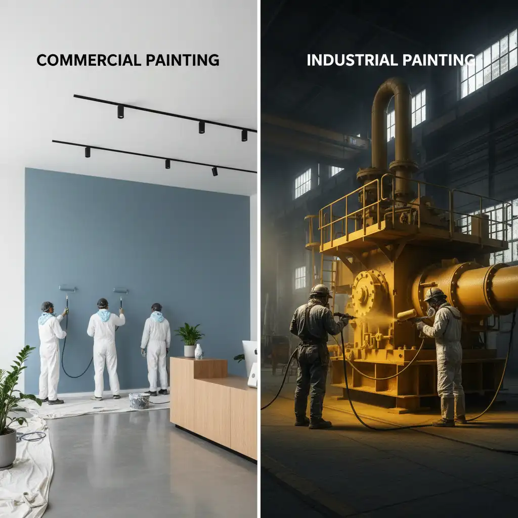 Workers doing commercial wall painting and industrial machine painting comparison – what is commercial painting