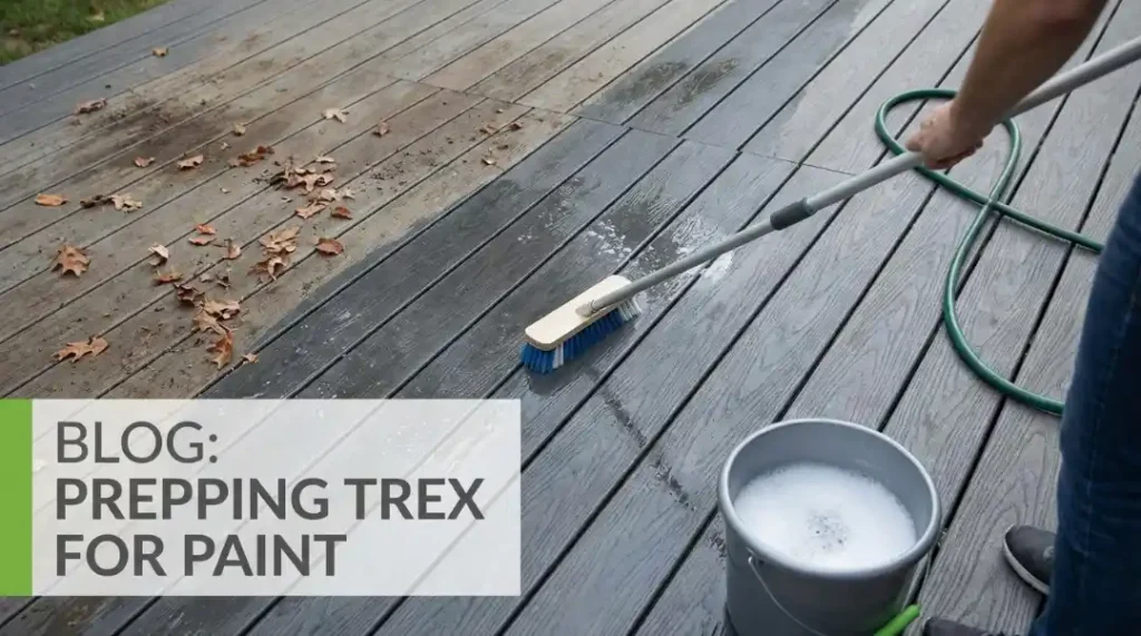 Trex composite decking boards on an outdoor deck, explaining can you paint Trex decking or leave it uncoated