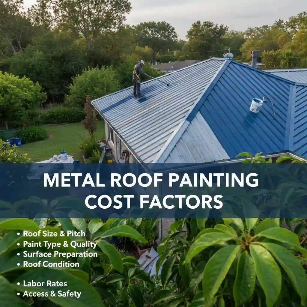 Contractor painting a metal roof showing cost factors – how much does it cost to paint a metal roof