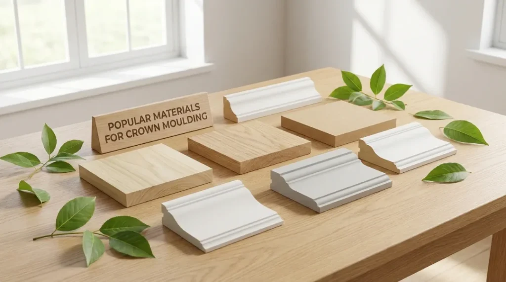 What is Crown Moulding materials including wood MDF and polyurethane trim samples
