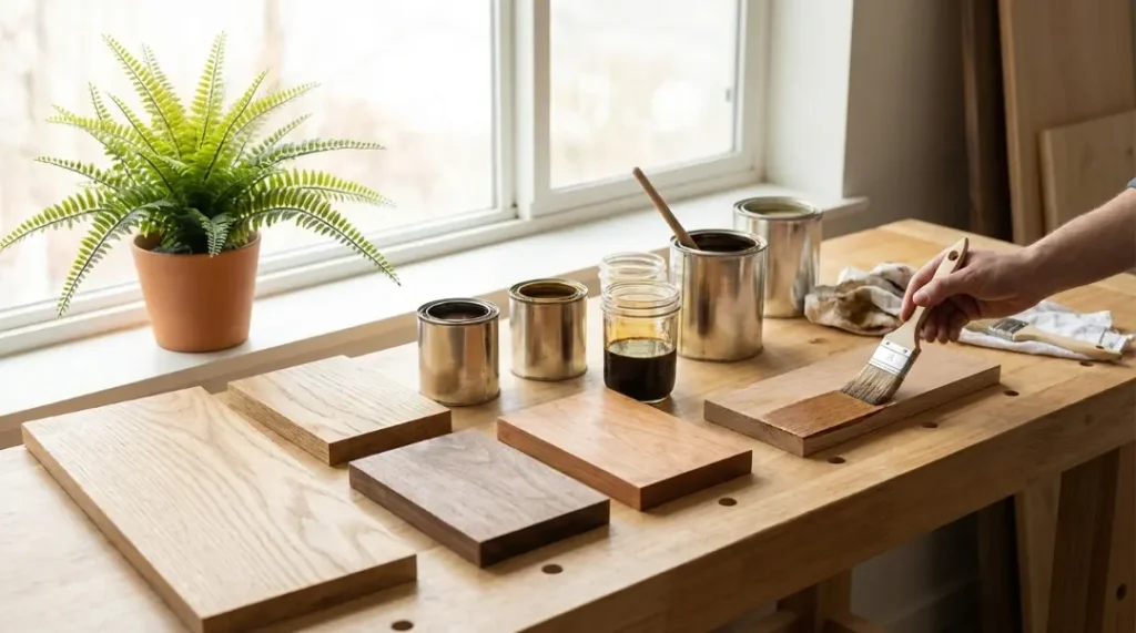 Applying wood stain to boards showing what is the difference between stain and paint