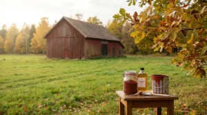 Old red barn with linseed oil and paint supplies showing why are barns painted red tradition