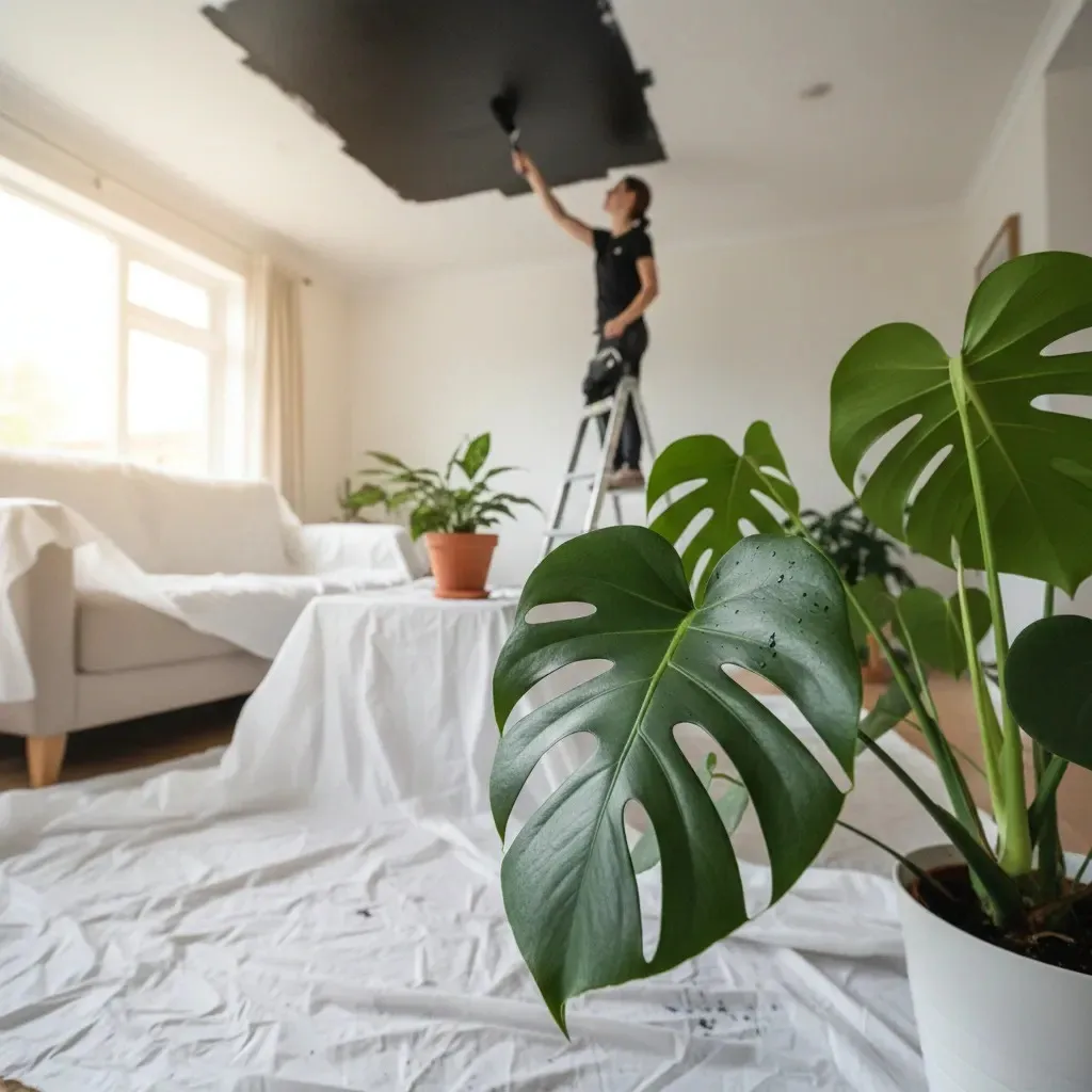 DIY example of When Should You Use Black Ceiling Paint while painting a ceiling black.