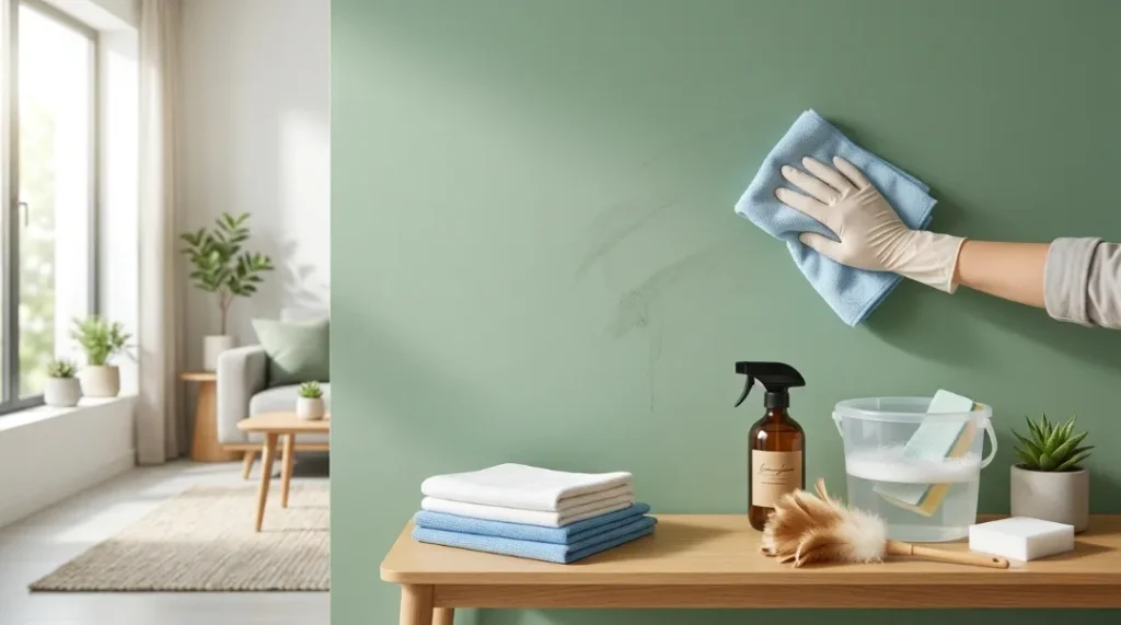 Person cleaning painted walls with microfiber cloth and gentle solution — How to Clean Painted Walls guide
