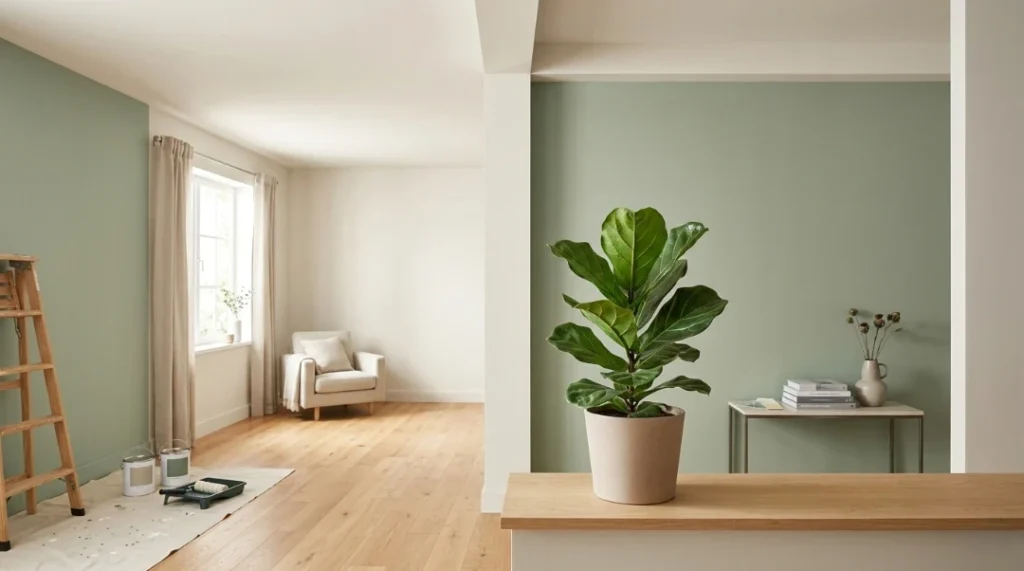 Living room with green walls and matching ceiling idea for Should the Ceiling and Walls Be the Same Color