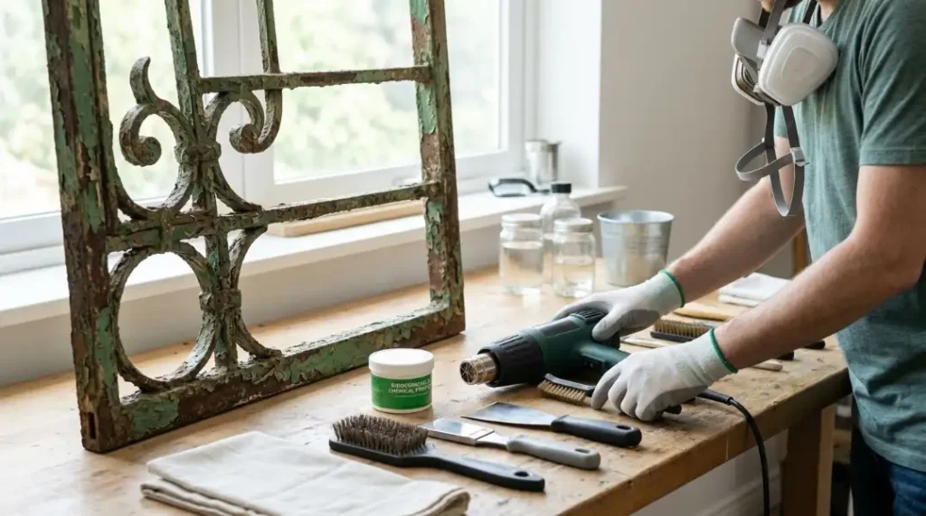 
How to Remove Paint from Metal with a heat gun and wire brush on a peeling wrought iron frame
