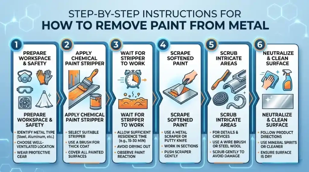 Step-by-step instructions for How to Remove Paint from Metal using chemical stripper in 6 clear steps
